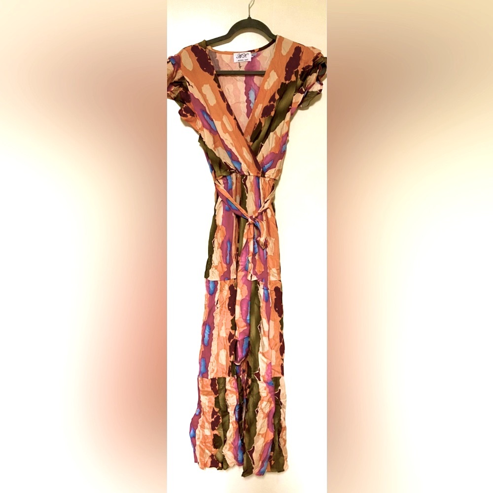 Anna Kay multi color abstract tie front/tiered maxi dress - Size M - Picture 4 of 7